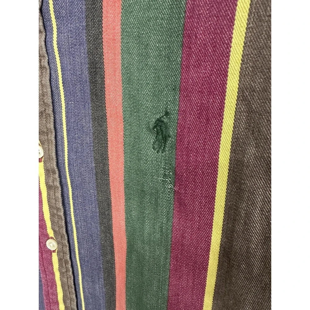 VTG 90s Ralph Lauren Colorful Rainbow Strip Long Sleeve Button Shirt / Men's Med